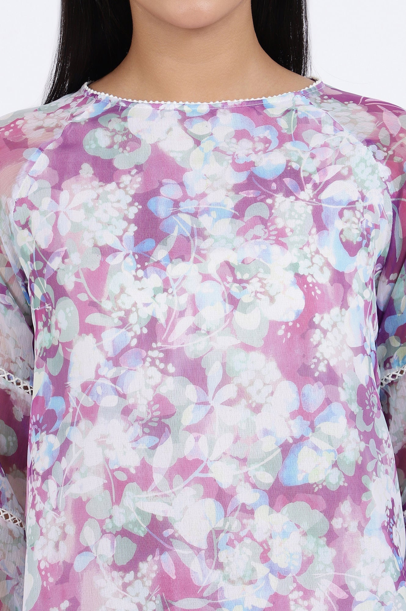 W for Woman Multicoloured Floral Printed Straight Polyester Top