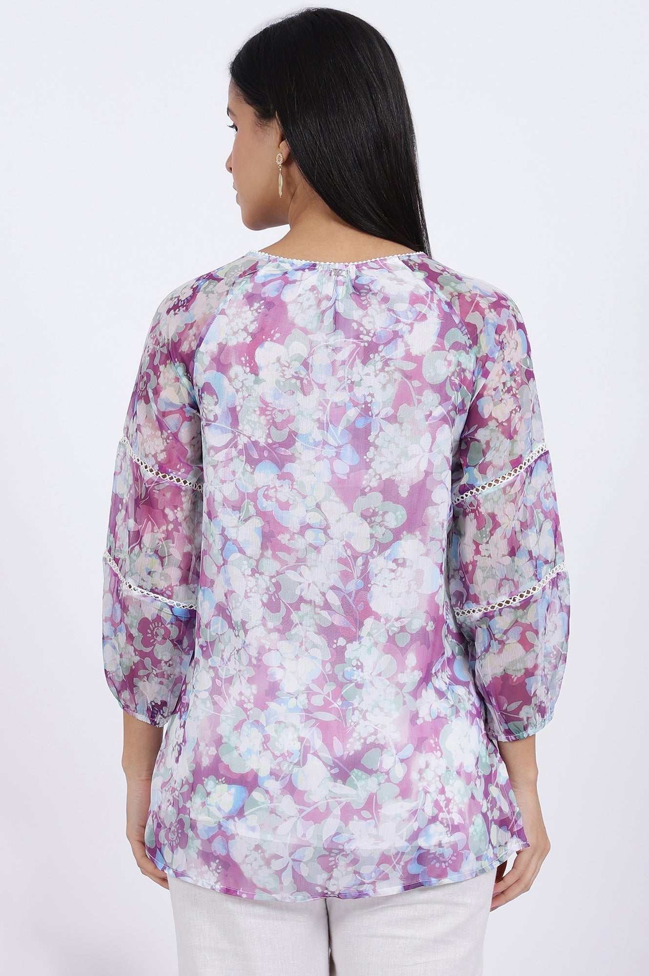 W for Woman Multicoloured Floral Printed Straight Polyester Top