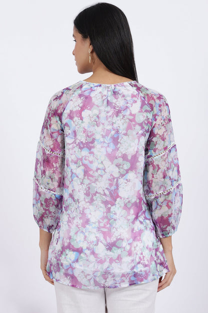 W for Woman Multicoloured Floral Printed Straight Polyester Top