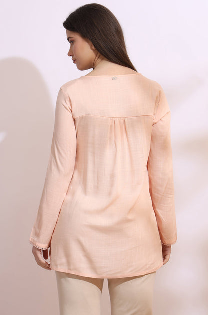 W for Woman Pastel Pink Thread Embroidered Gathered Swiss Dot Ethnic Top