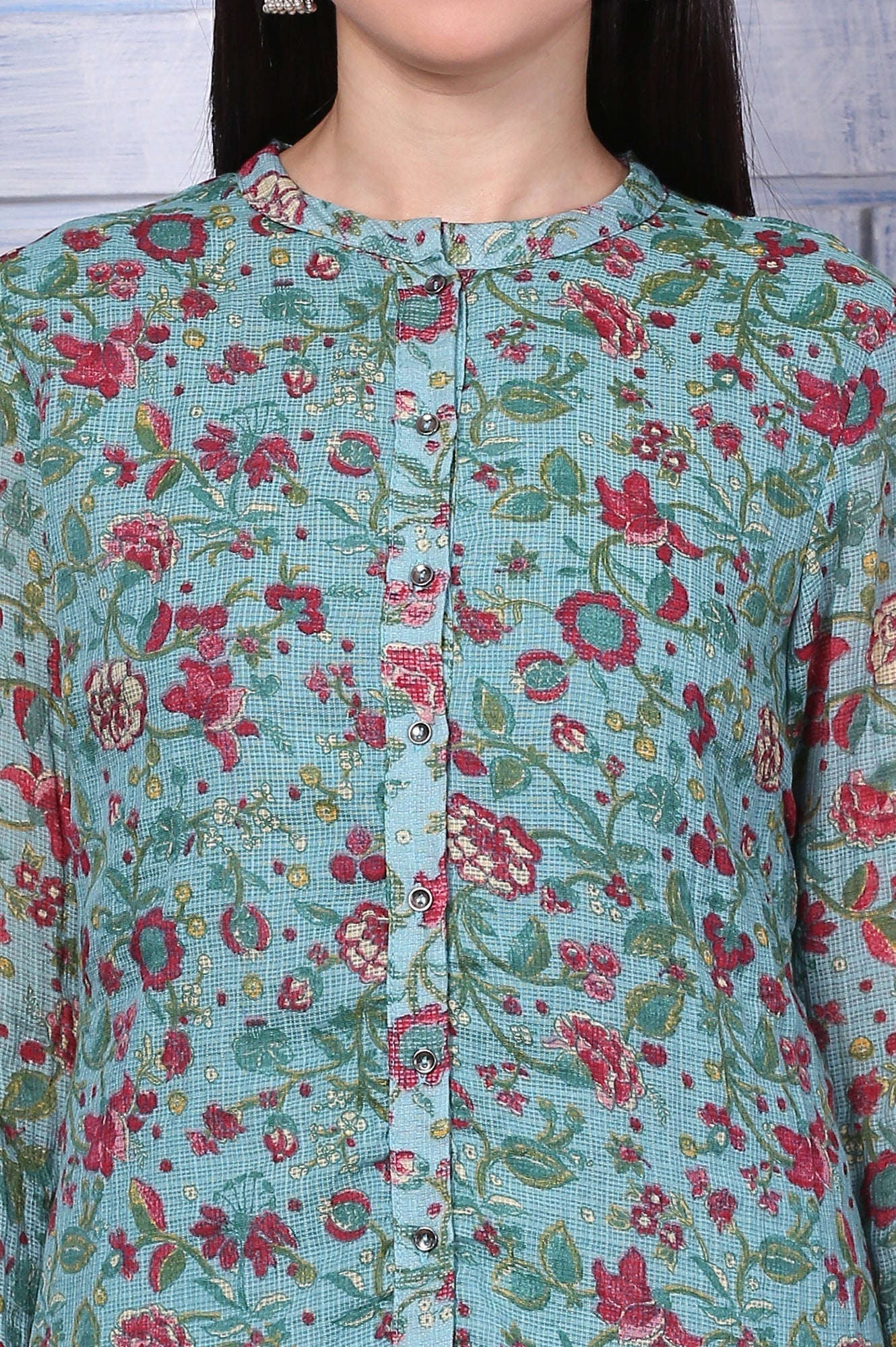 W for Woman Green Floral Printed Kota Tunic