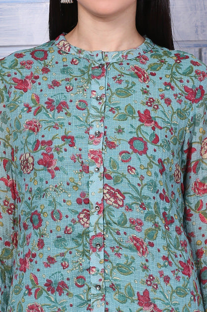 W for Woman Green Floral Printed Kota Tunic