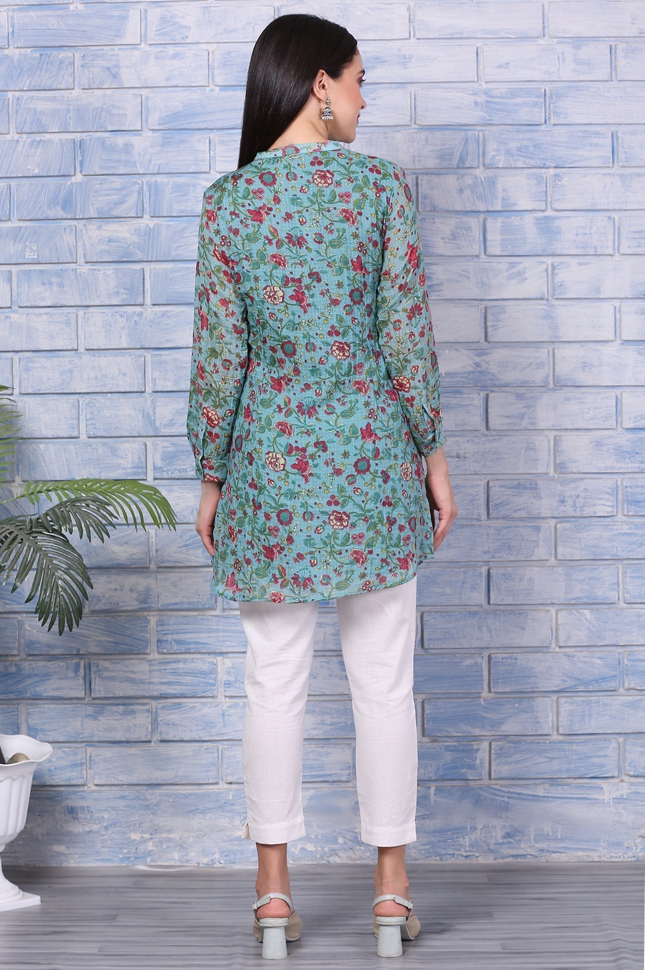 W for Woman Green Floral Printed Kota Tunic