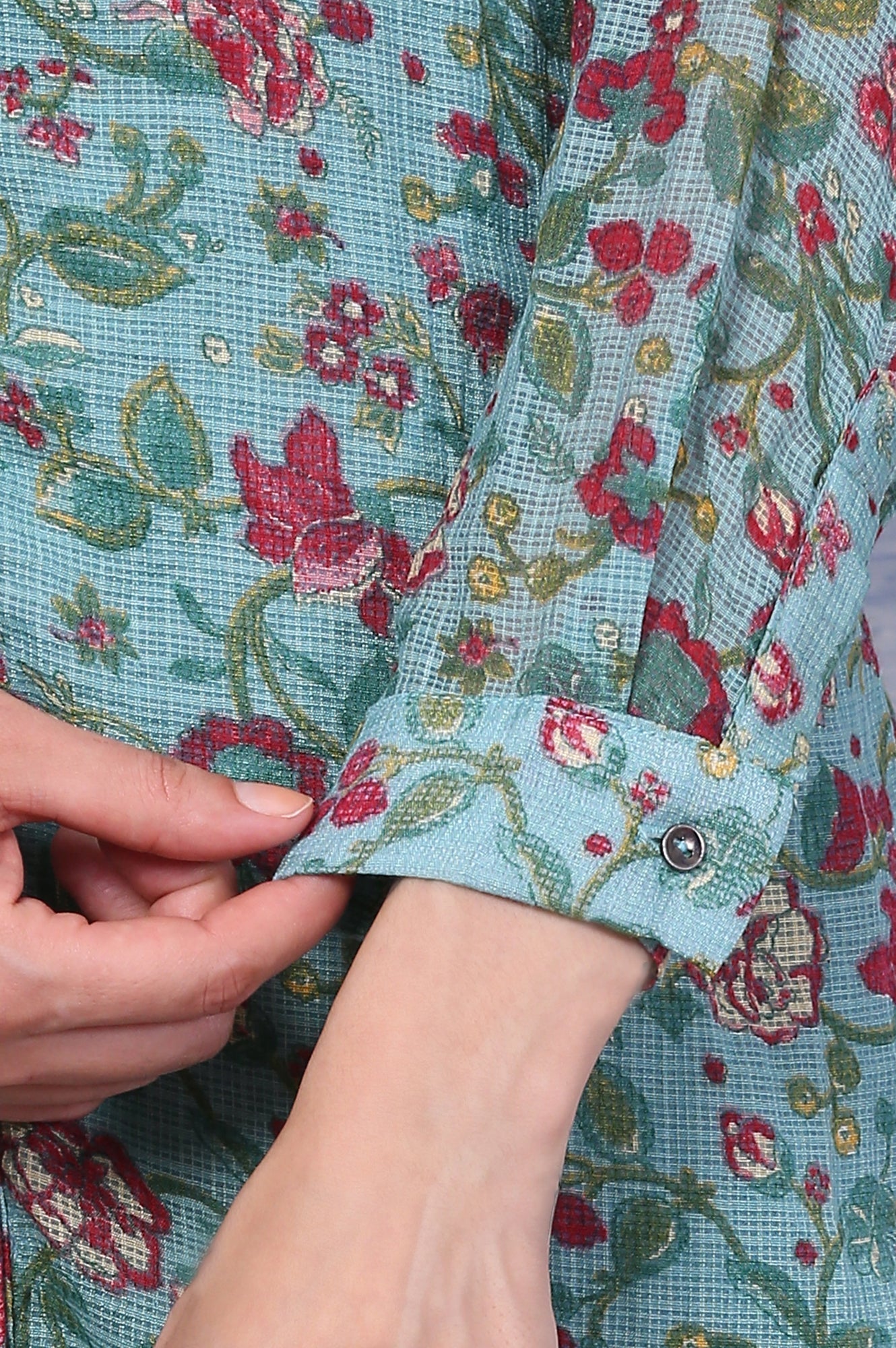 W for Woman Green Floral Printed Kota Tunic