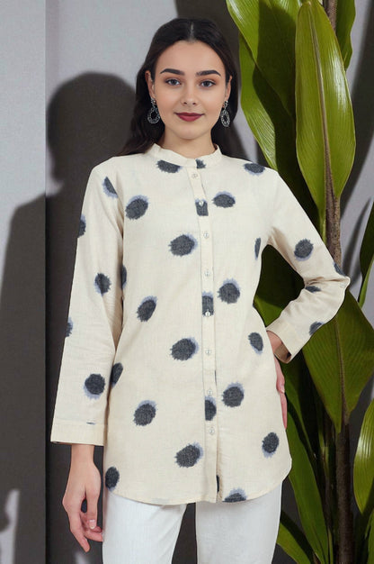 W for Woman Off-White Polka Printed Cotton Flax Shirt