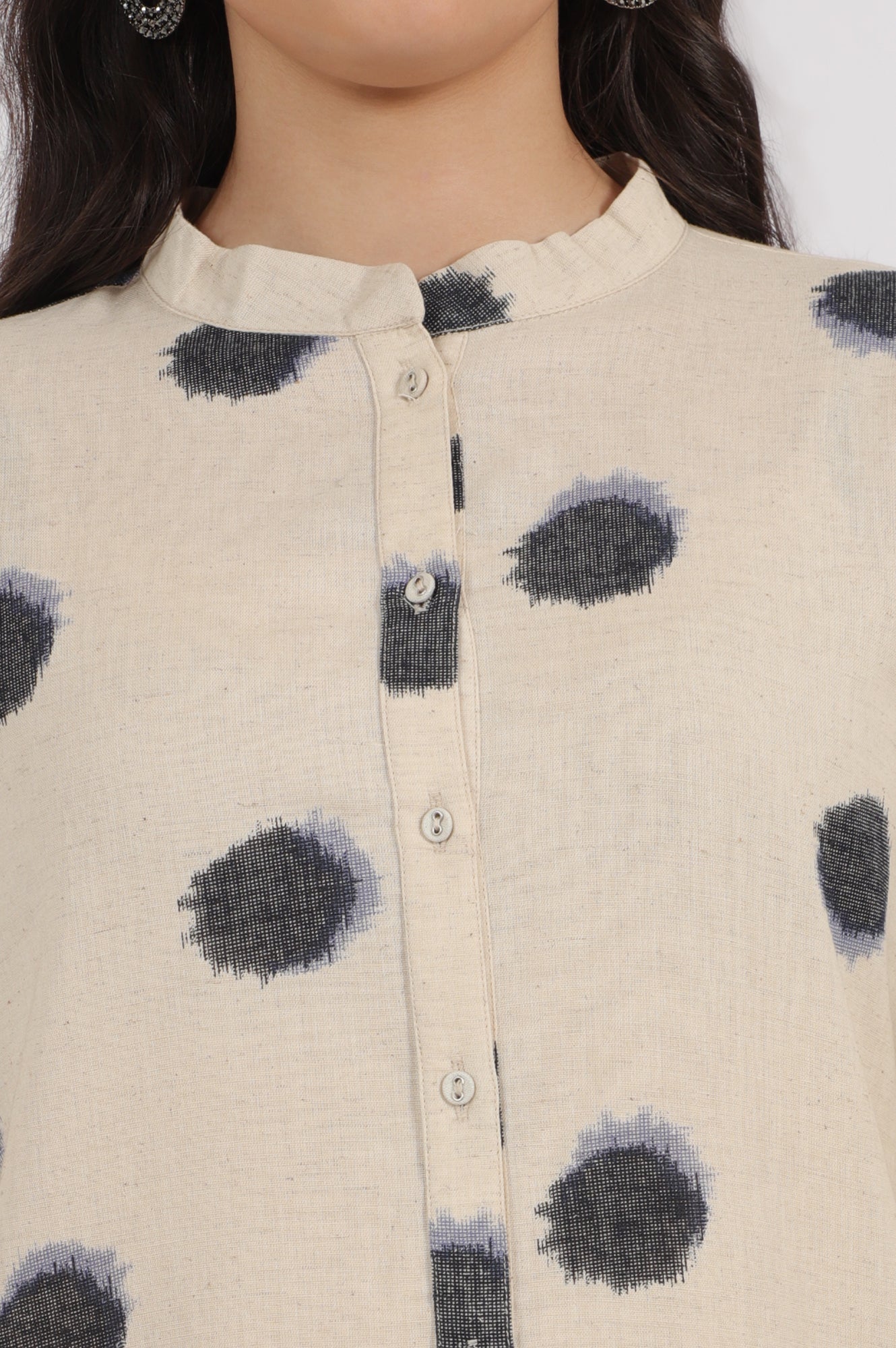 W for Woman Off-White Polka Printed Cotton Flax Shirt