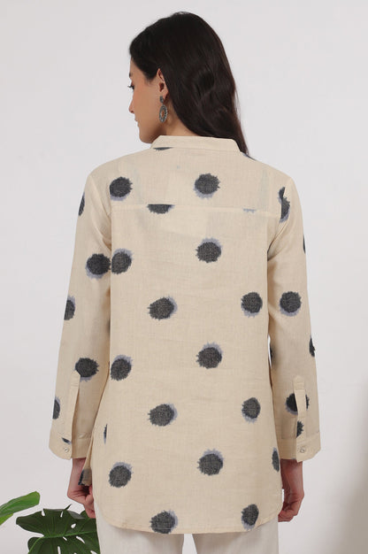 W for Woman Off-White Polka Printed Cotton Flax Shirt