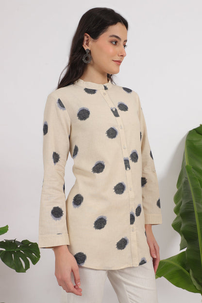 W for Woman Off-White Polka Printed Cotton Flax Shirt