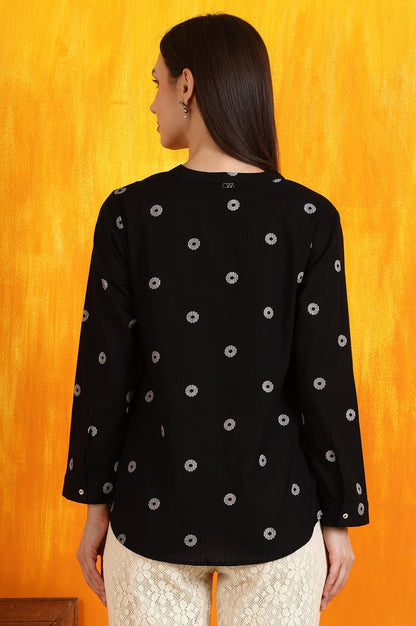 W for Woman Black Printed Pure Cotton Button Down Shirt