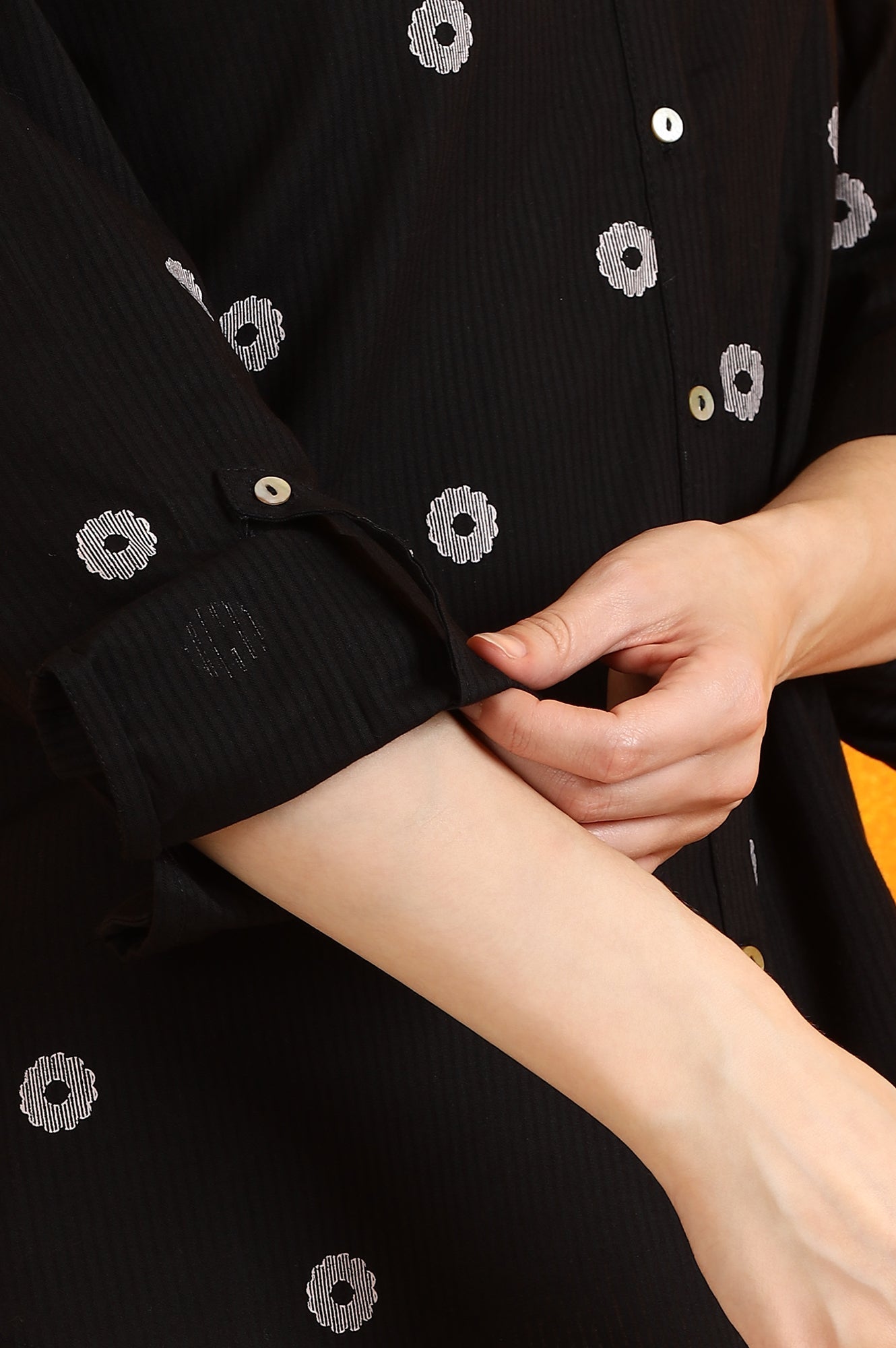 W for Woman Black Printed Pure Cotton Button Down Shirt