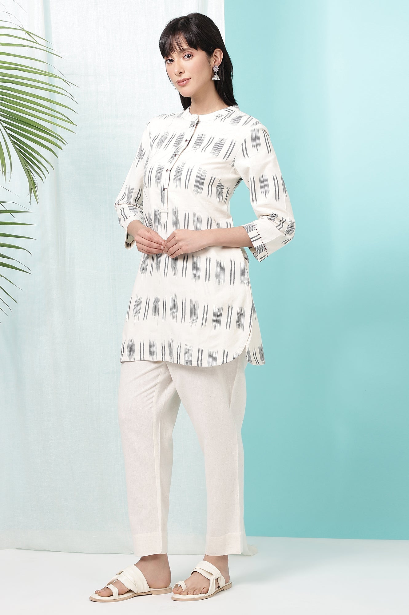 W for Woman Off-White Yarn Dyed Pure Cotton Tunic