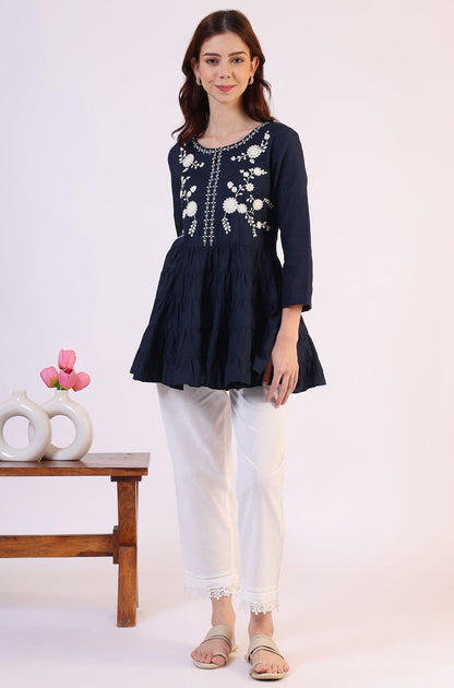 W for Woman Embroidered Flared Pure Cotton Top