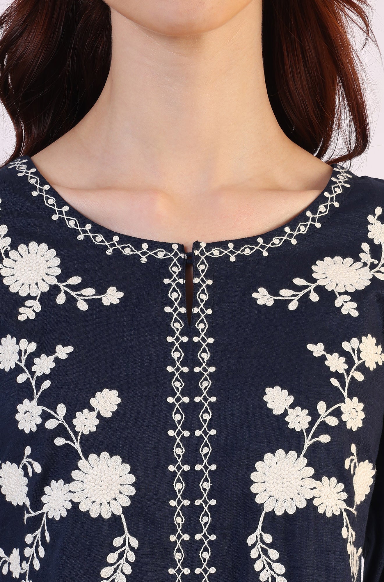 W for Woman Embroidered Flared Pure Cotton Top