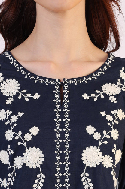 W for Woman Embroidered Flared Pure Cotton Top