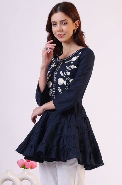 W for Woman Embroidered Flared Pure Cotton Top