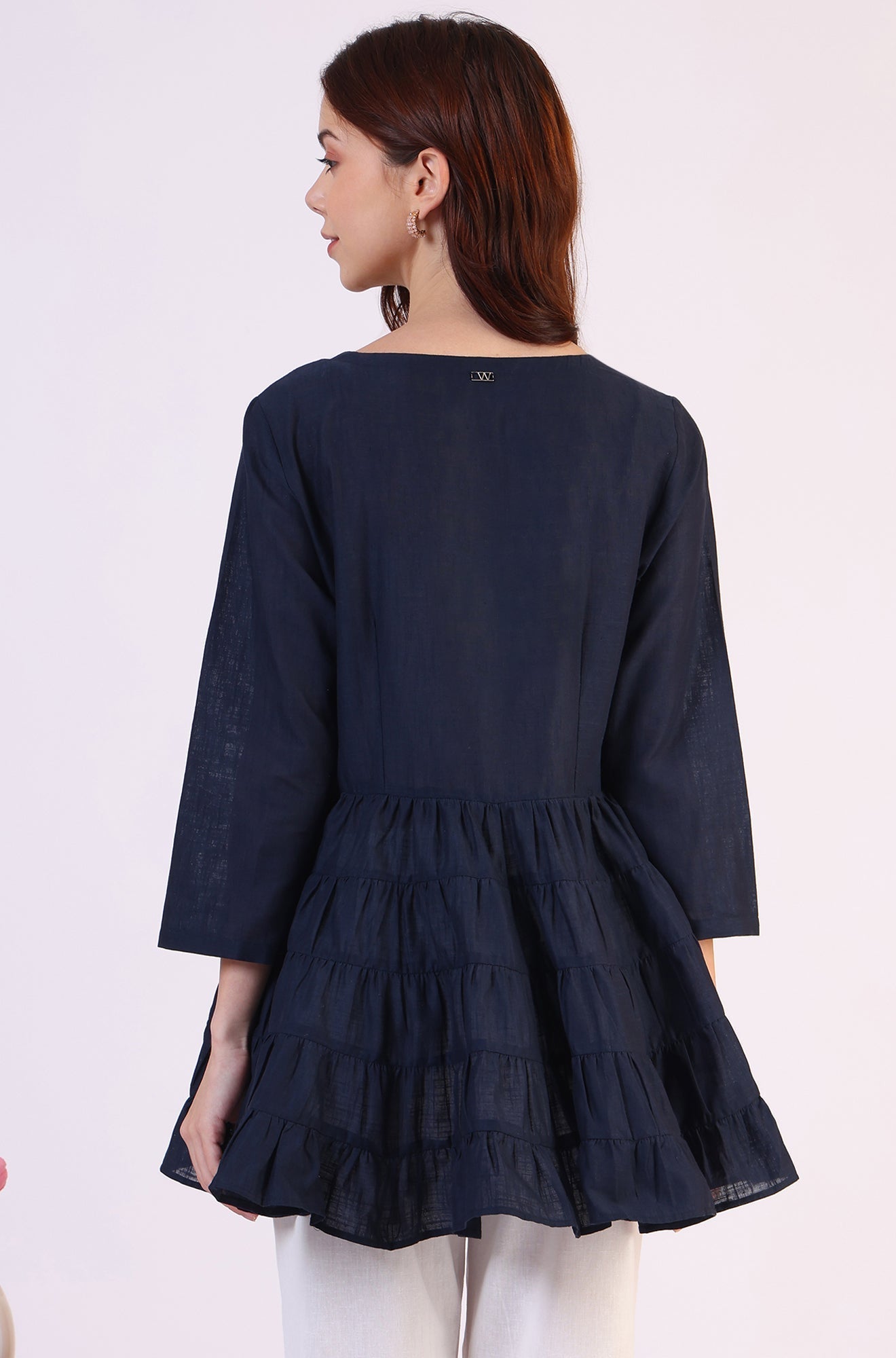 W for Woman Embroidered Flared Pure Cotton Top