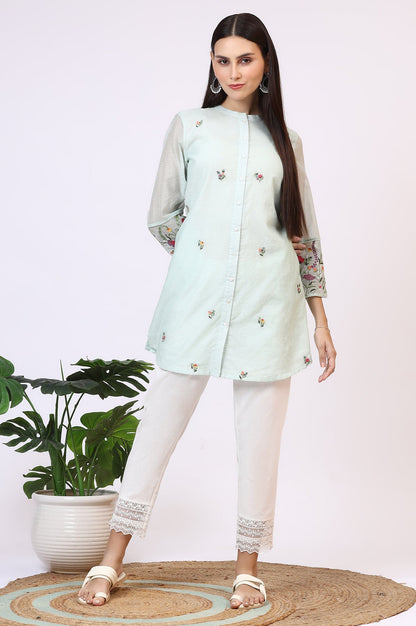 W for Woman Mint Green Floral Embroidered Kota Tunic