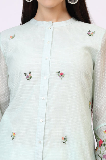 W for Woman Mint Green Floral Embroidered Kota Tunic