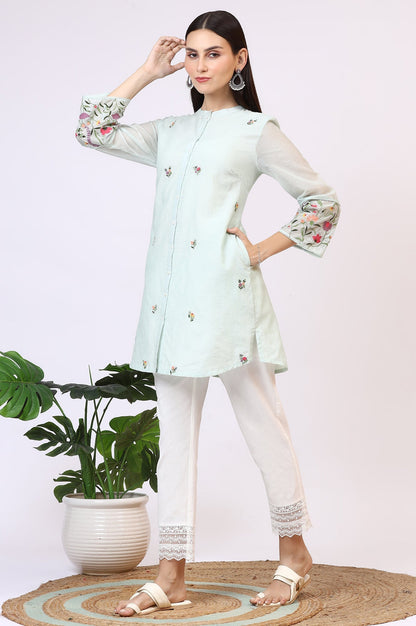 W for Woman Mint Green Floral Embroidered Kota Tunic
