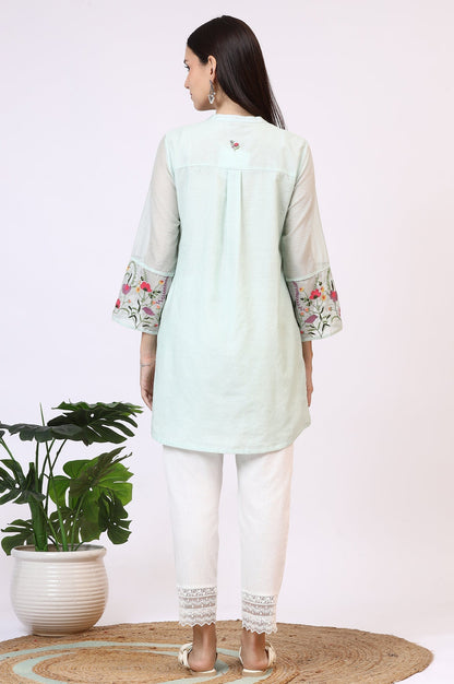 W for Woman Mint Green Floral Embroidered Kota Tunic