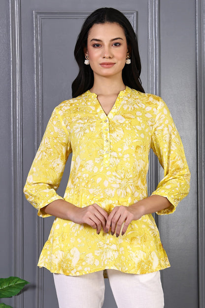 W for Woman Yellow Floral Printed Modal Straight Top
