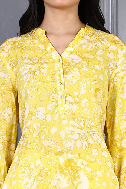 W for Woman Yellow Floral Printed Modal Straight Top
