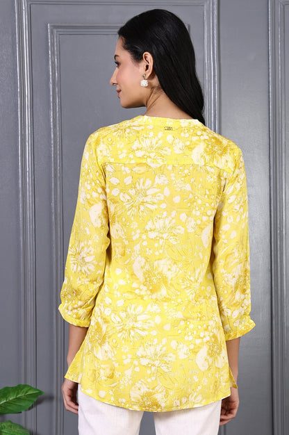 W for Woman Yellow Floral Printed Modal Straight Top