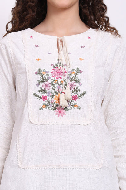 W for Woman White Embroidered Pure Cotton Top with Lace