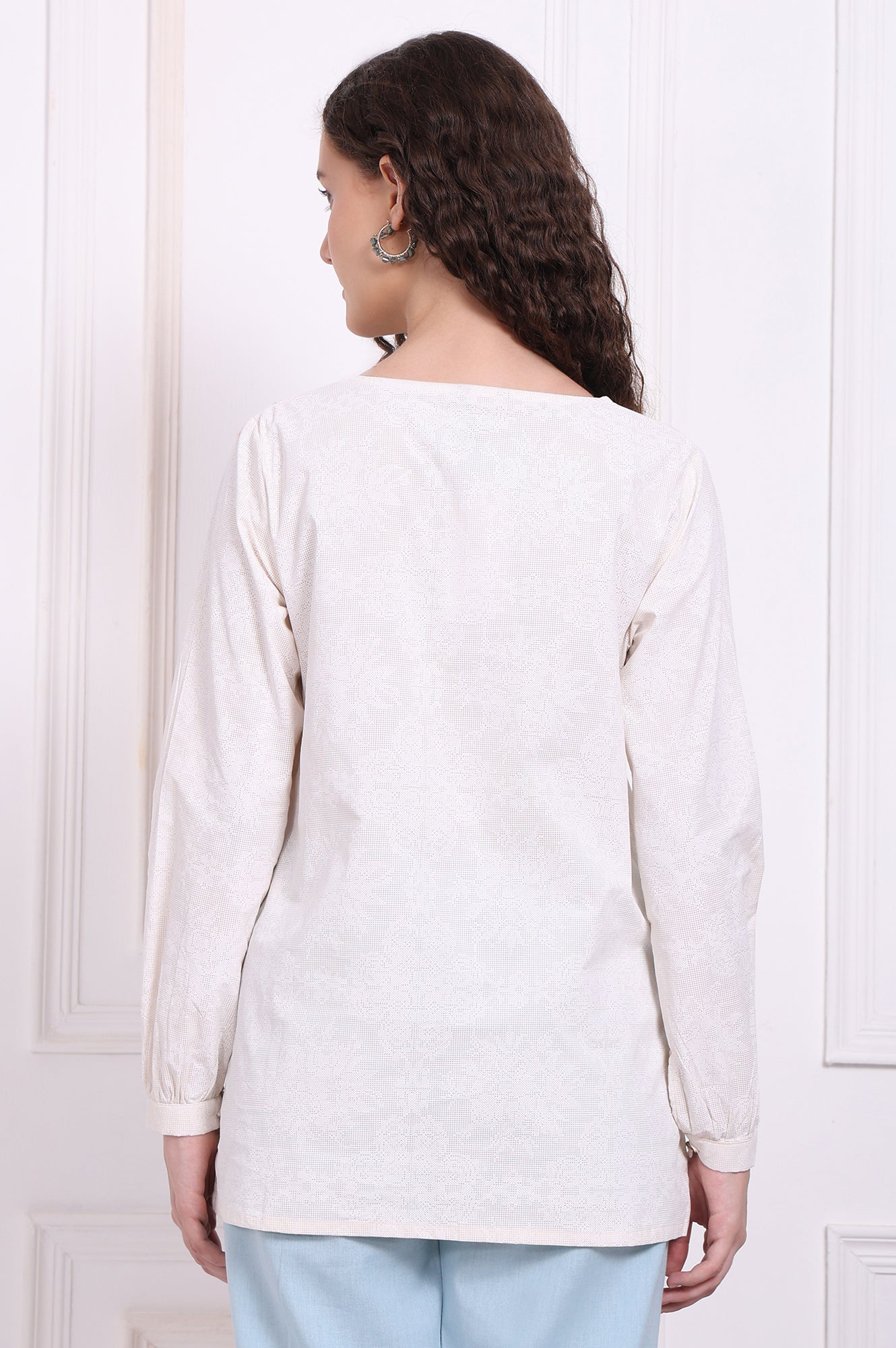 W for Woman White Embroidered Pure Cotton Top with Lace