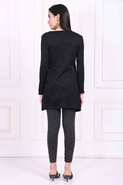 W for Woman Grey Embroidered Straight Acrylic Tunic