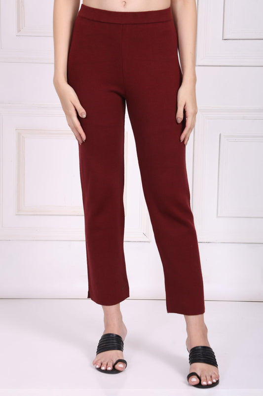 W for Woman Maroon Solid Straight Pant