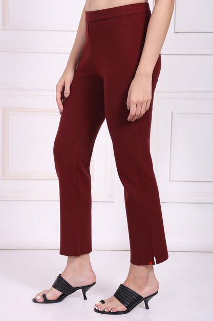 W for Woman Maroon Solid Straight Pant