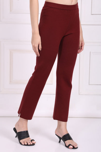 W for Woman Maroon Solid Straight Pant