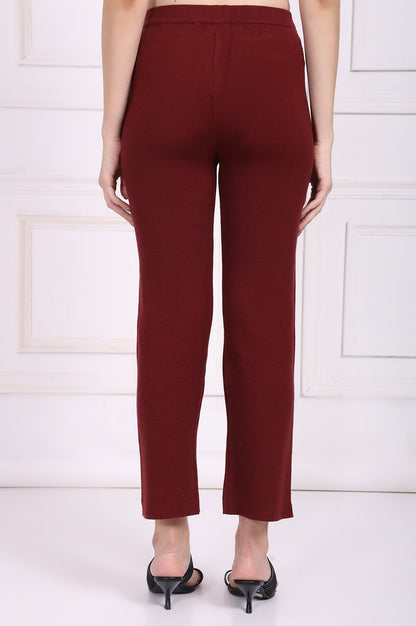 W for Woman Maroon Solid Straight Pant