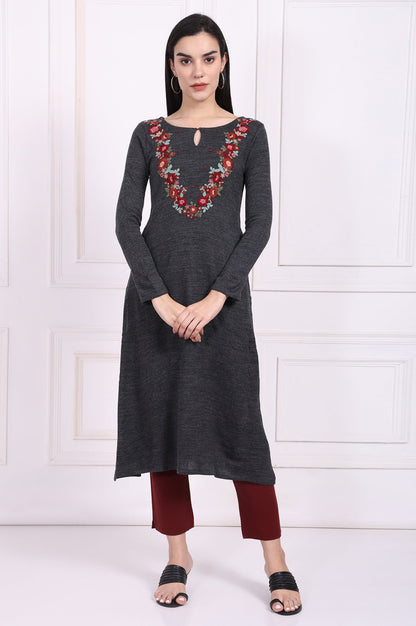 W for Woman Maroon Solid Straight Pant