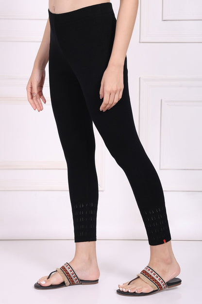 W for Woman Black Solid Acrylic Winter Legging