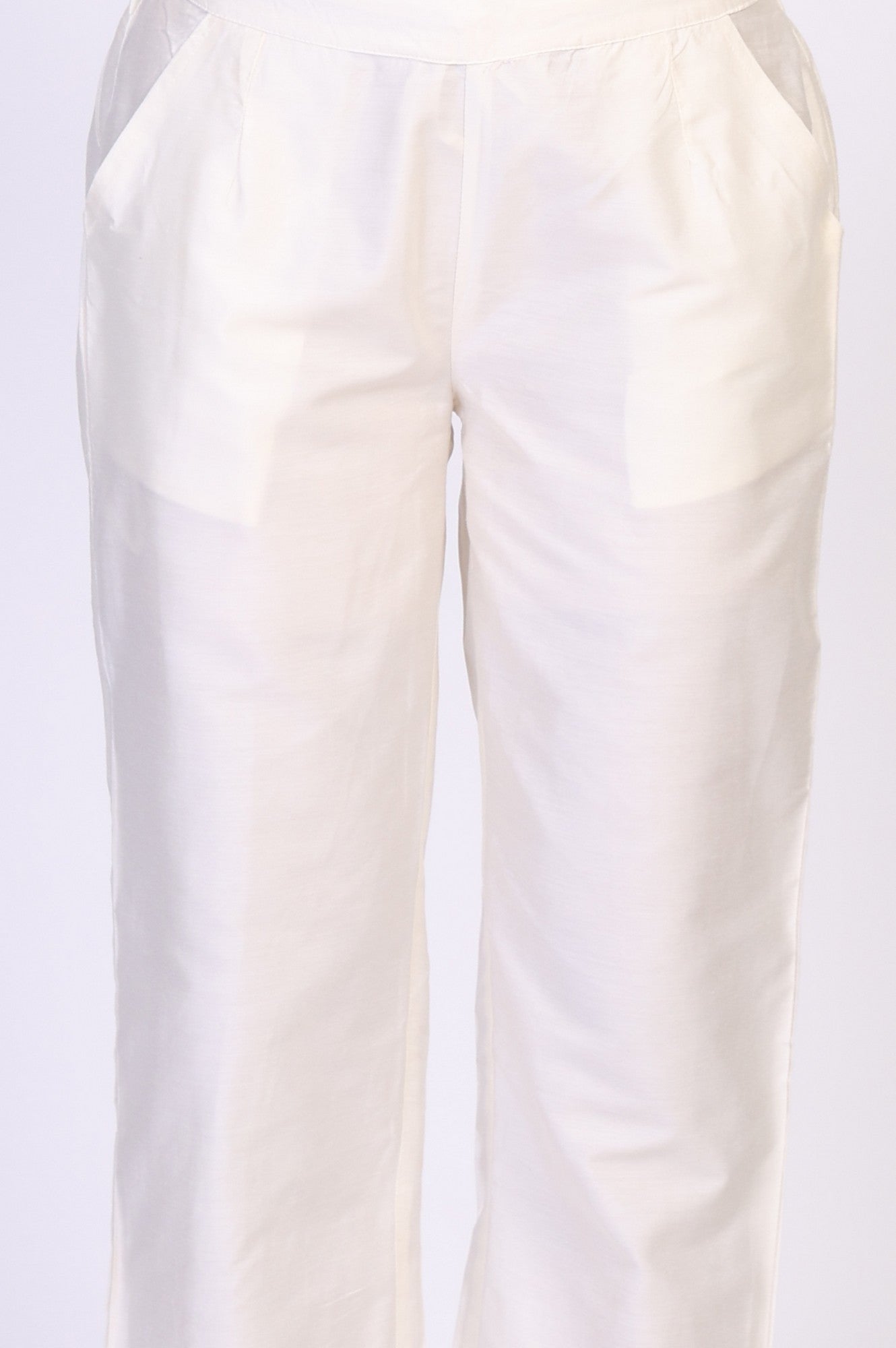W for Woman Cream Solid Straight Rayon Pant