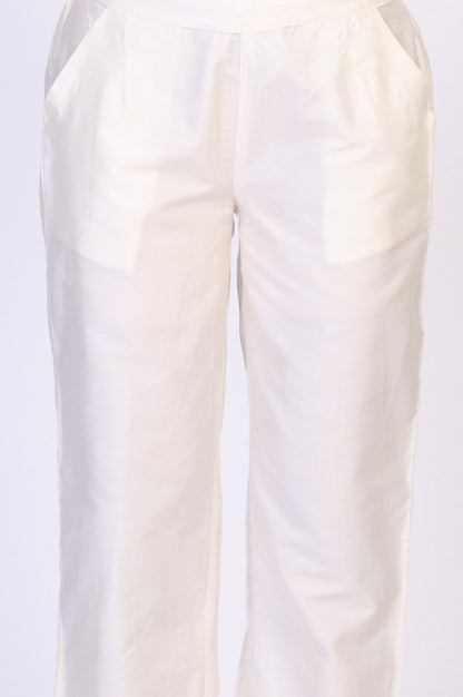 W for Woman Cream Solid Straight Rayon Pant