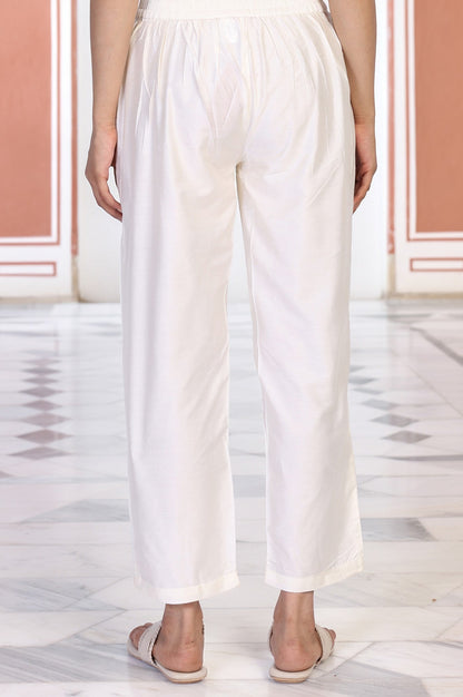 W for Woman Cream Solid Straight Rayon Pant