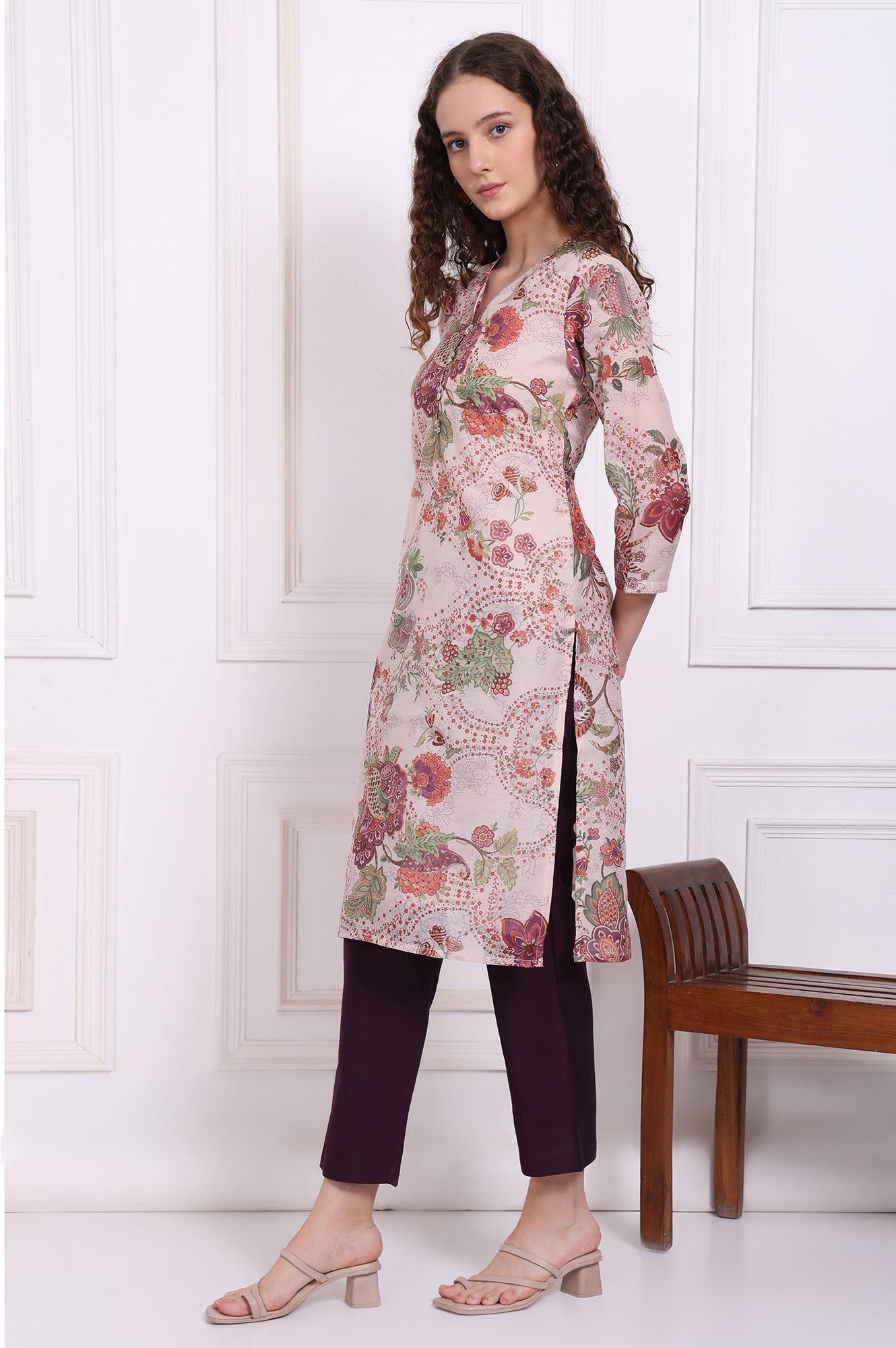 W for Woman Purple Solid Ankle Length Rayon Straight Pants