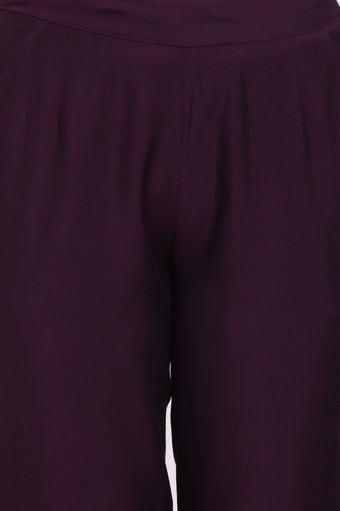 W for Woman Purple Solid Ankle Length Rayon Straight Pants