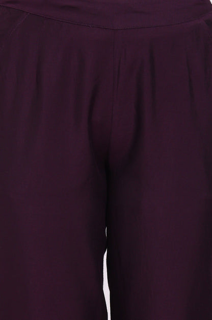 W for Woman Purple Solid Ankle Length Rayon Straight Pants