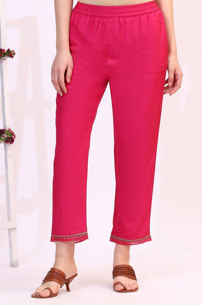 W for Woman Fuchsia Pink Solid Straight Pants with Sequined Hemline