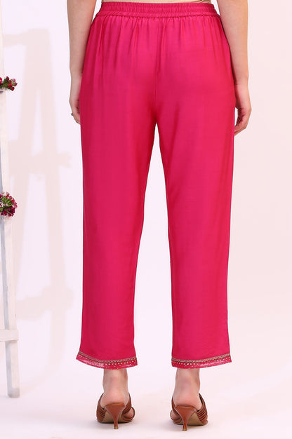 W for Woman Fuchsia Pink Solid Straight Pants with Sequined Hemline