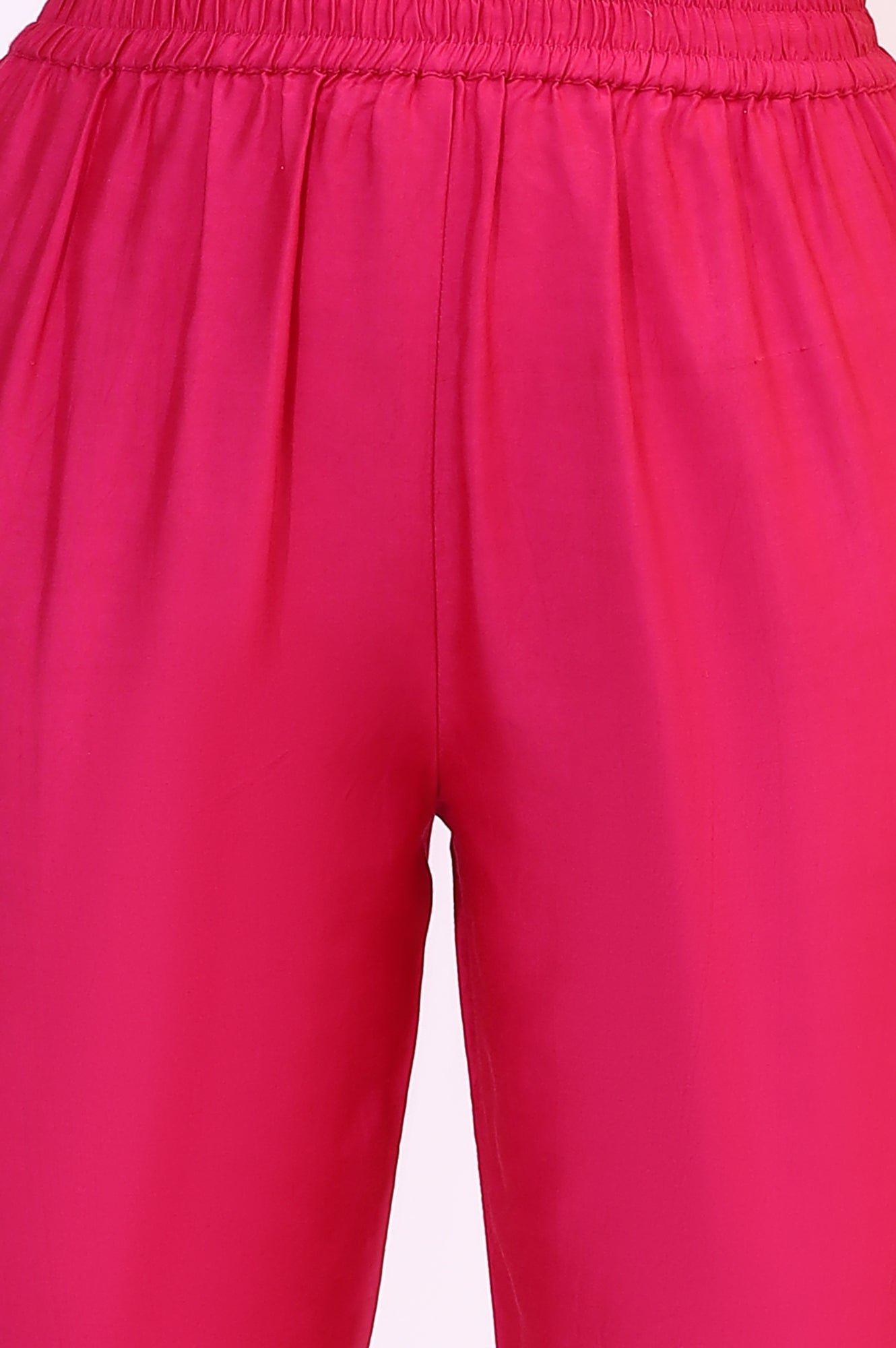 W for Woman Fuchsia Pink Solid Straight Pants with Sequined Hemline