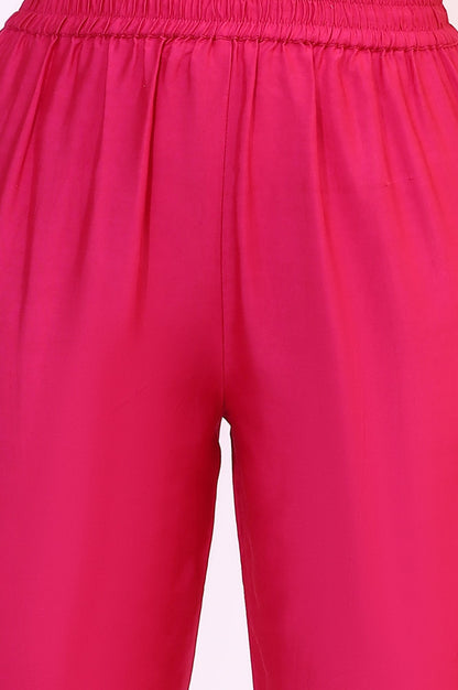 W for Woman Fuchsia Pink Solid Straight Pants with Sequined Hemline