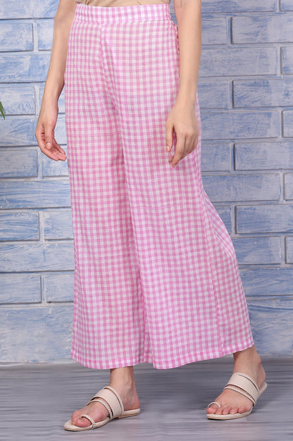 W for Woman Pink Checkered Ankle Length Pure Cotton Pants