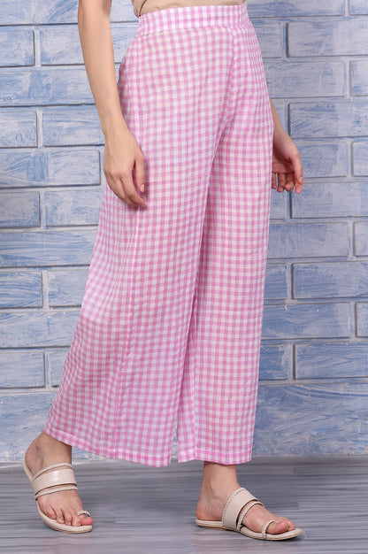 W for Woman Pink Checkered Ankle Length Pure Cotton Pants