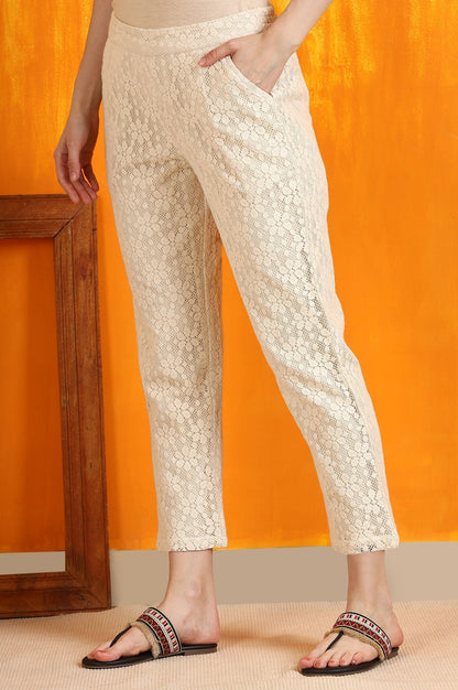 W for Woman Off-White Cotton Lace Trouser Pants