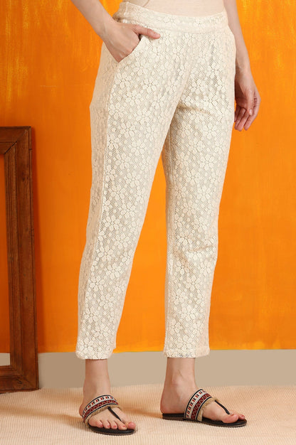 W for Woman Off-White Cotton Lace Trouser Pants